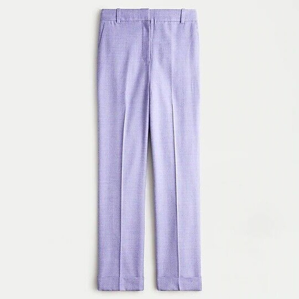 J. Crew Heathered Blue Lavender Trouser 4 High Rise Wool Blend Flannel Pants - Picture 2 of 8